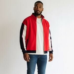 Nautica Colorblock Full Zip Jacket NWT Men's Sz L Rose Coral Fleece Lined